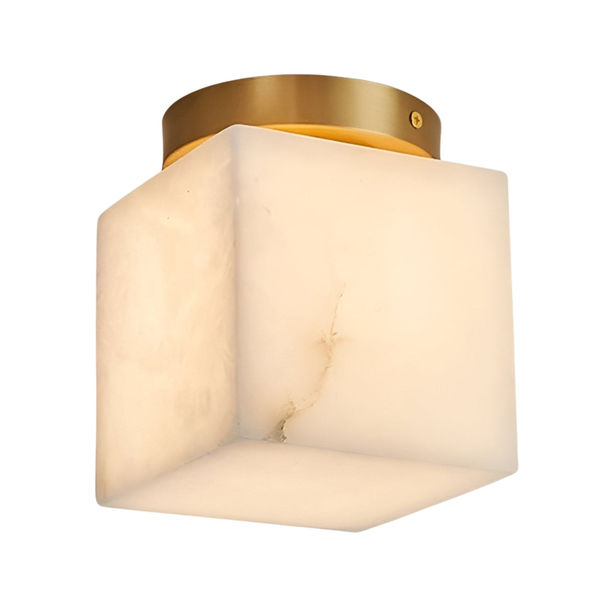 Bravora 1 Light Cube Alabaster Semi-Flush Ceiling Light - Soft White & Brushed Brass