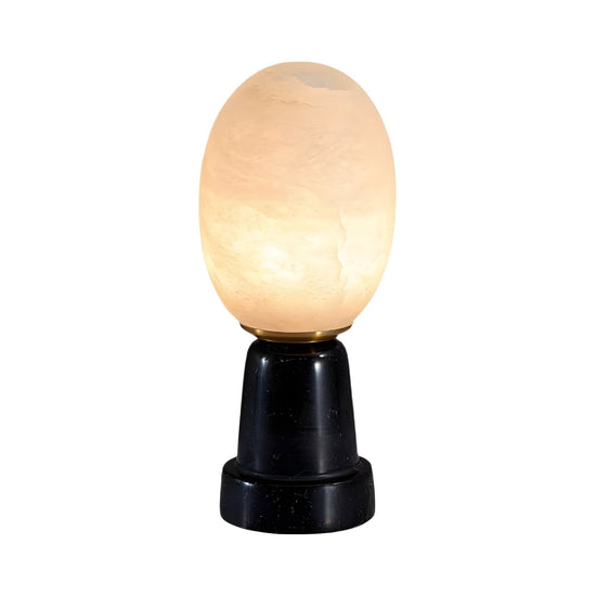 Ovolis Oval Alabaster Table Lamp - Soft White & Black Marble