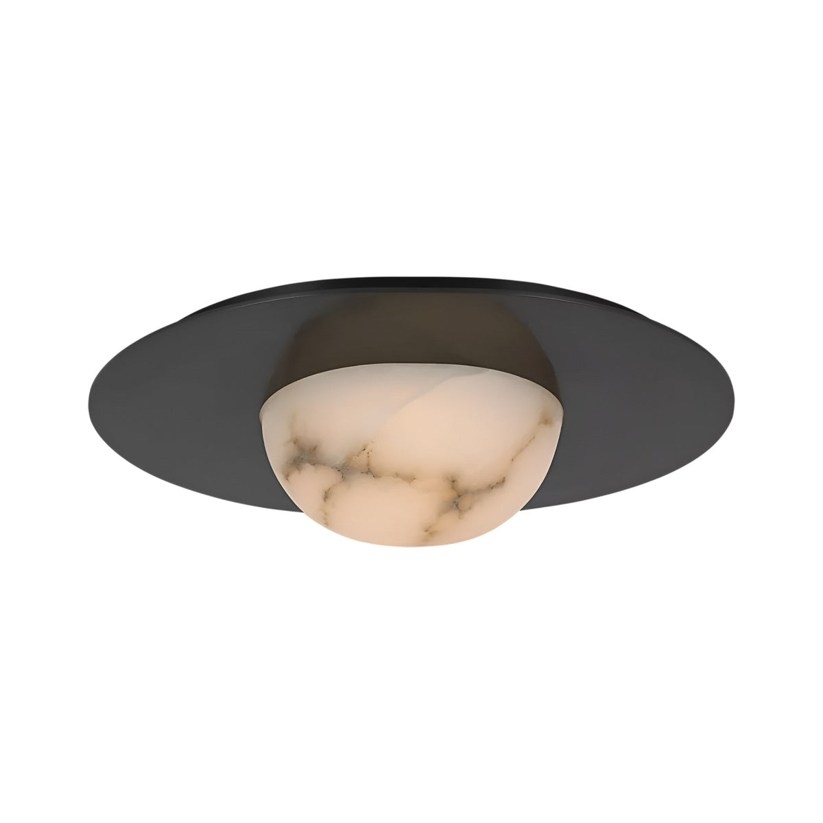 Arvello 1 Light Wide Dome Alabaster Semi-Flush Ceiling Light - Soft White & Matte Black