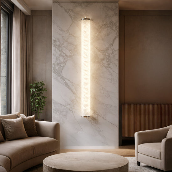 Corvane Medium 640mm Slim Cylindrical Alabaster LED Wall Light - Soft White