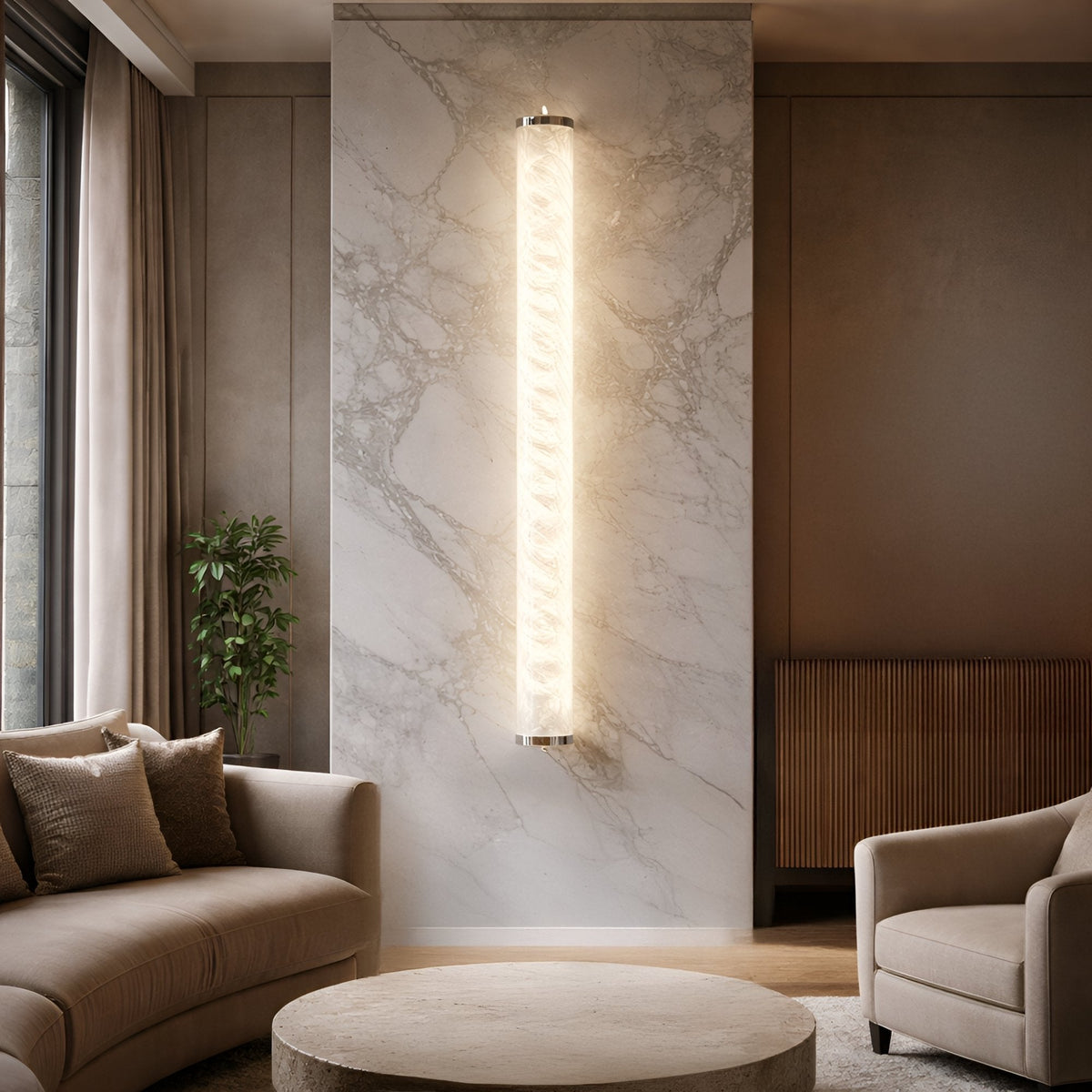Corvane LED Slim Cylindrical Alabaster Wall Light - Soft White