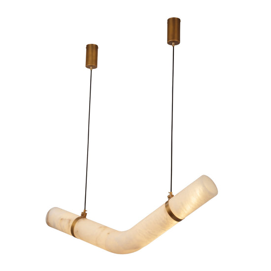 Zareon LED Large Chevron Alabaster Chandelier - Brushed Brass