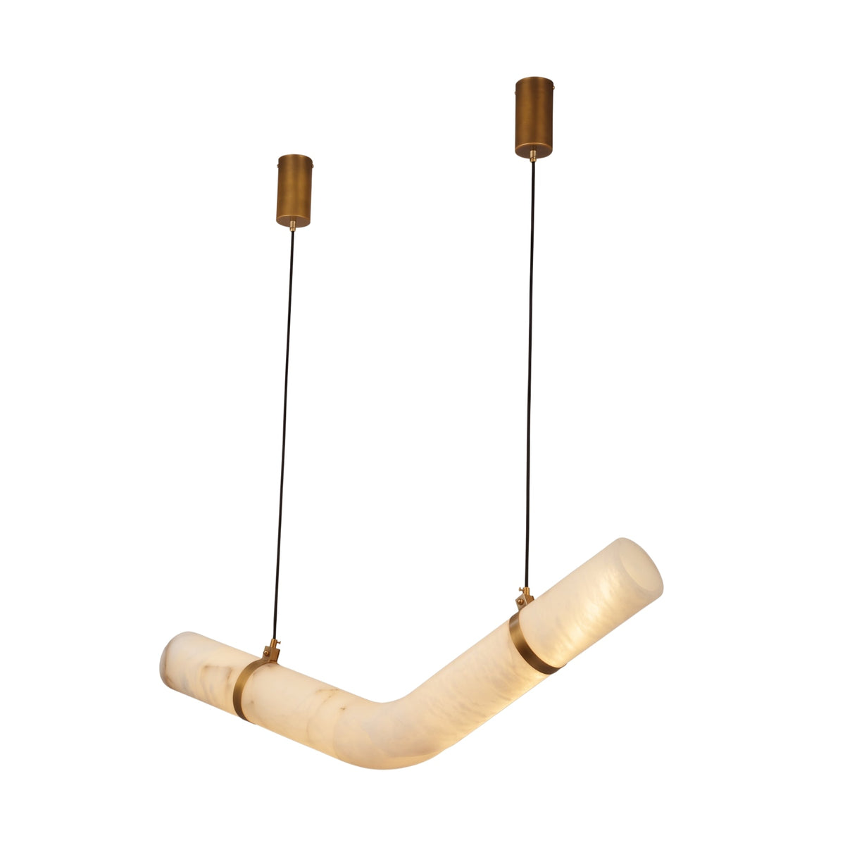 Zareon LED Medium Chevron Alabaster Chandelier - Brushed Brass