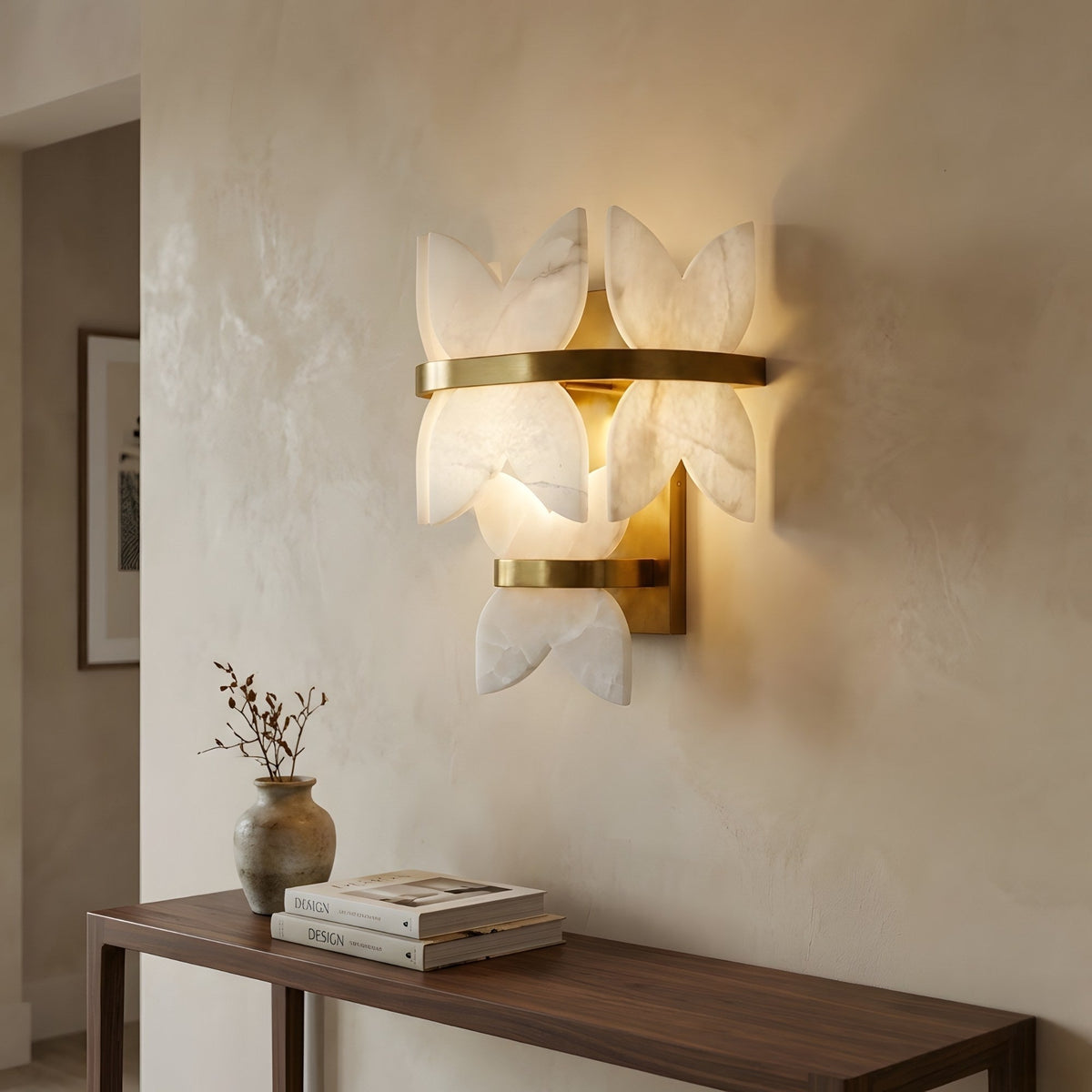 Petraia Floral Alabaster Wall Light - Brushed Brass