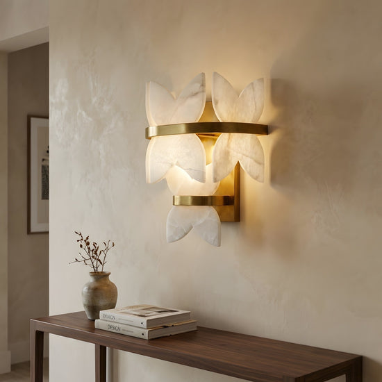 Petraia Floral Alabaster Wall Light - Brushed Brass