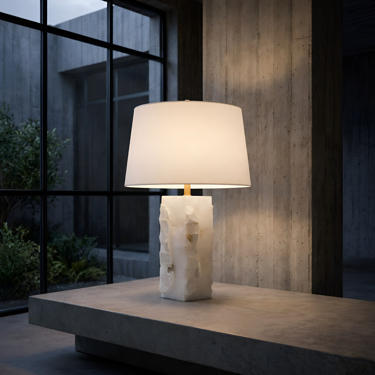 Kavryn Raw Cut Alabaster Table Lamp - Brass & White Shade