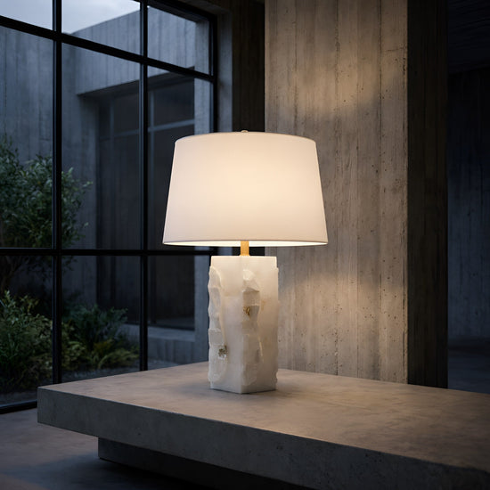 Kavryn Raw Cut Alabaster Table Lamp - Brass & White Shade