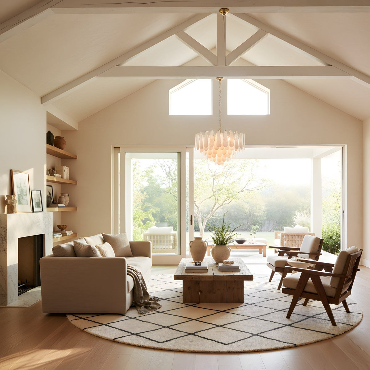 Veloria Small Floating Petal Alabaster Chandelier - Brushed Brass
