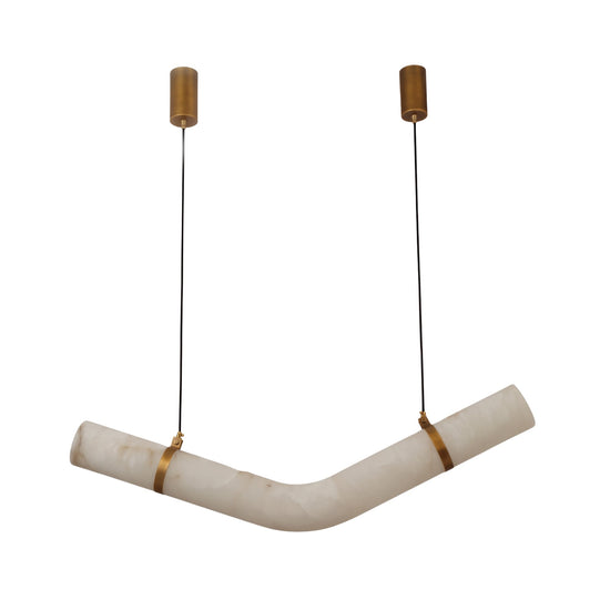 Zareon LED Medium Chevron Alabaster Chandelier - Brushed Brass