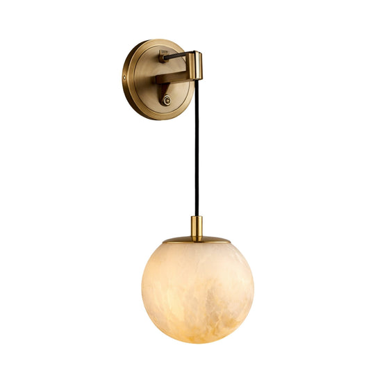 Drisa Hanging Globe Alabaster Wall Light - Brushed Brass
