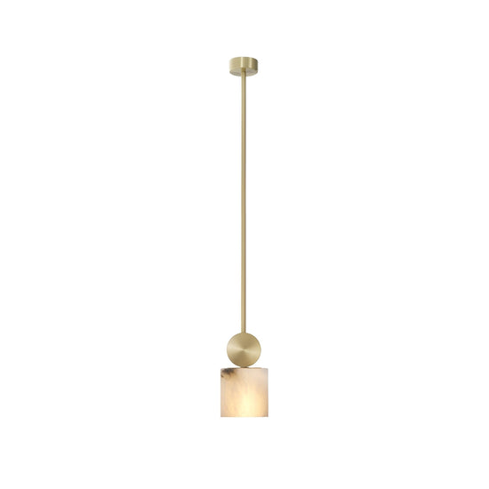 Serano Small Alabaster Pillar Pendant Light - Brass