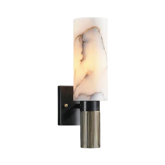 Marvello 1 Light Cylinder Alabaster Wall Light - Matte Black