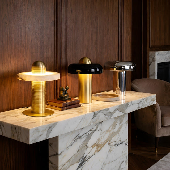 Nyxara LED Alabaster Table Lamp - Brushed Brass & Soft White