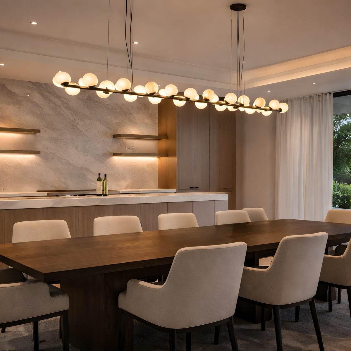 Axis 27 Light Alabaster Linear Chandelier - Matte Black