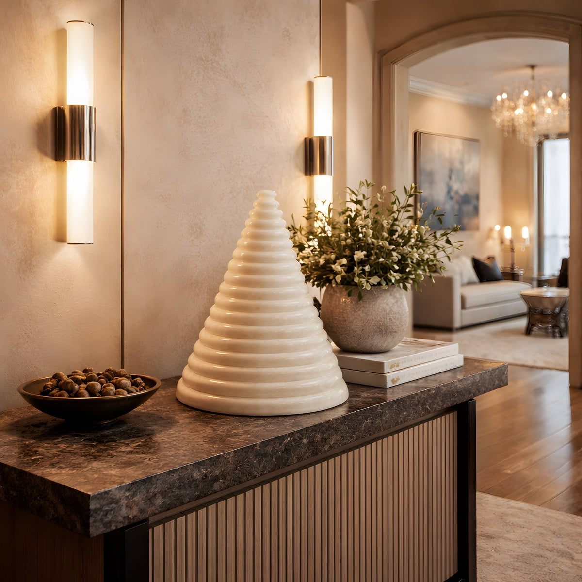 Virelle LED Tiered Alabaster Table Lamp - Soft White