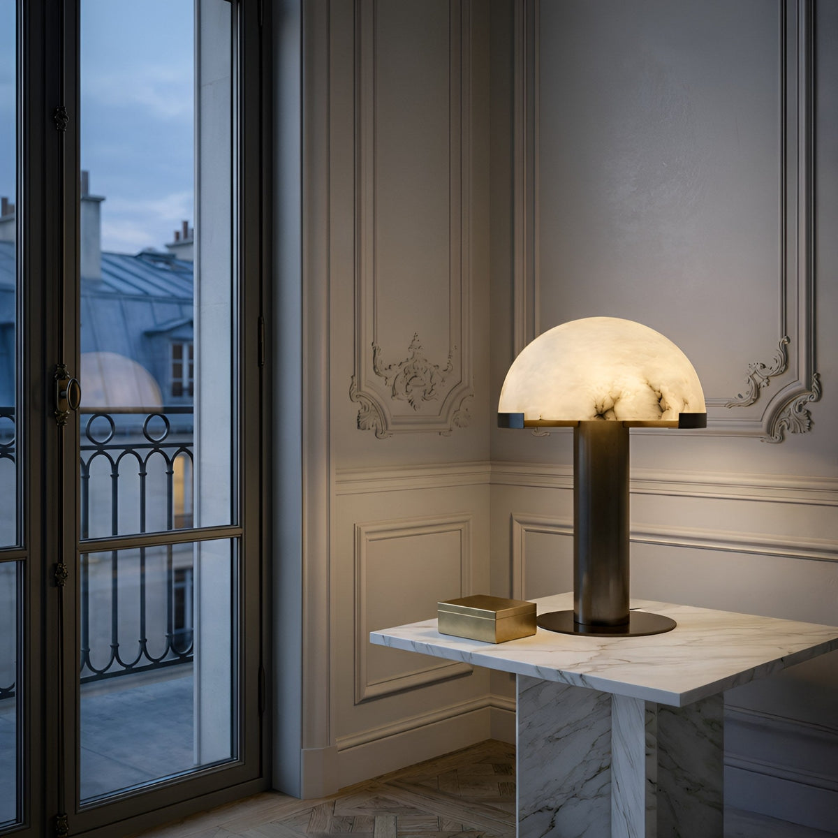 Noctelis Alabaster Dome Table Lamp - Soft White & Black