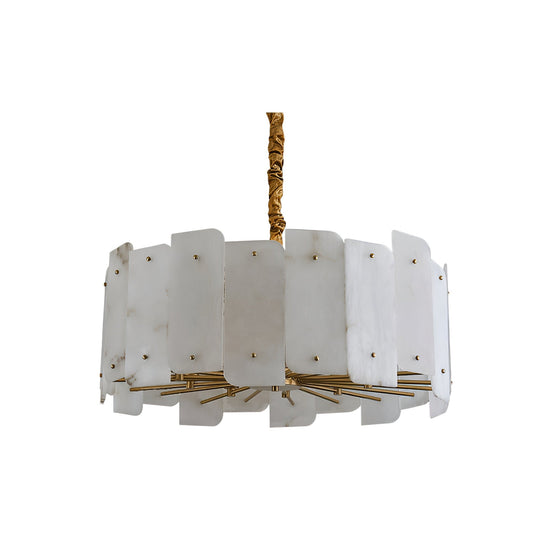 Caldrin 6 Light Tiered Panel Alabaster Chandelier - Soft White & Brass