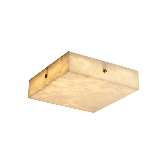 Cadris LED Medium Square Alabaster Flush Ceiling Light - Soft White & Brushed Brass