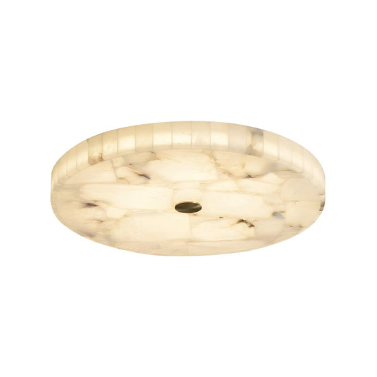 Veltrix LED Medium Round Alabaster Flush Ceiling Light - Soft White & Brushed Brass
