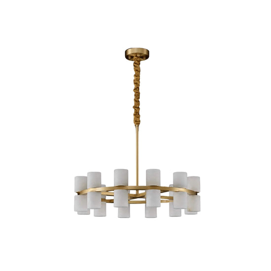Valenro 20 Light Cylindrical Alabaster Chandelier - Brass