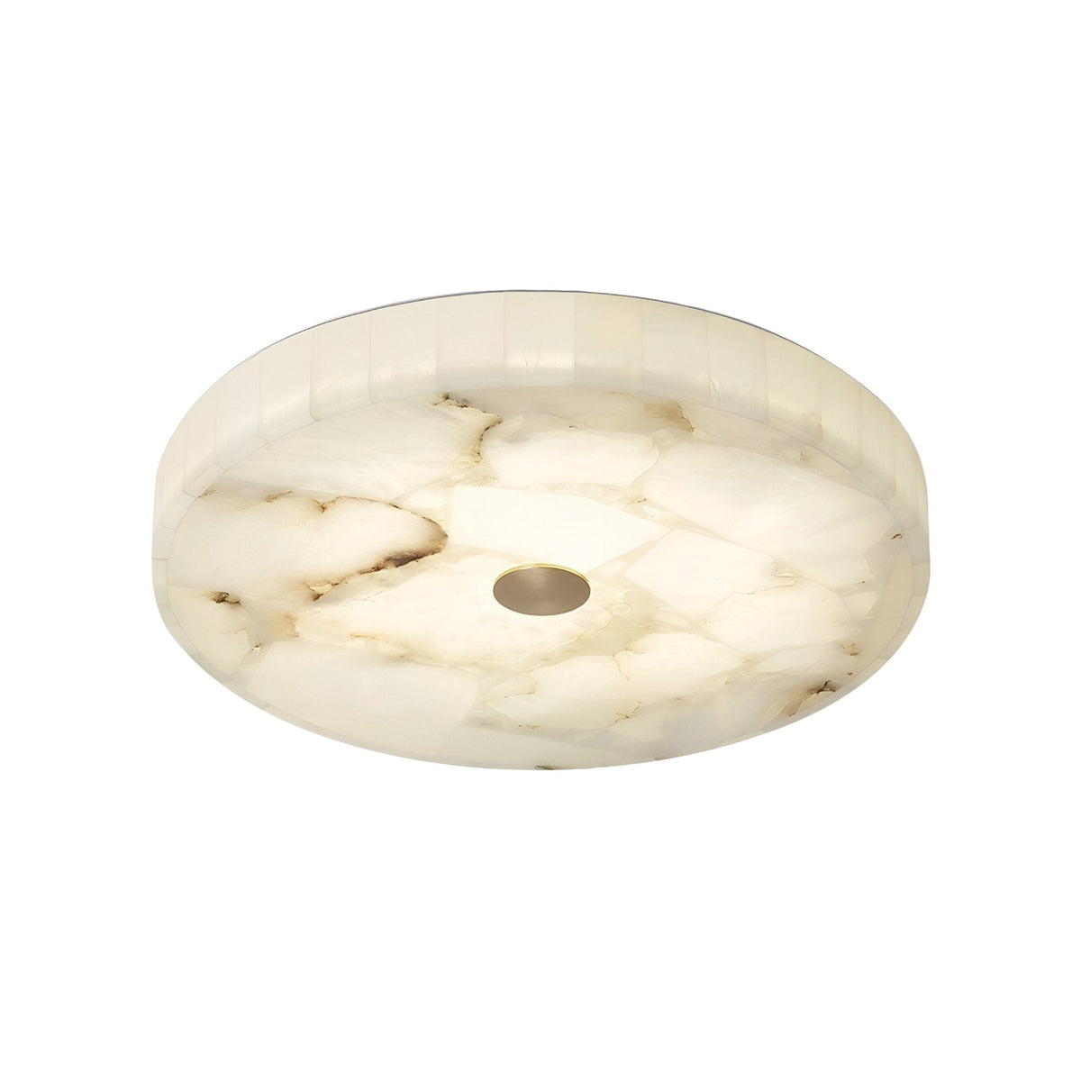 Veltrix LED Medium Round Alabaster Flush Ceiling Light - Soft White & Brushed Brass