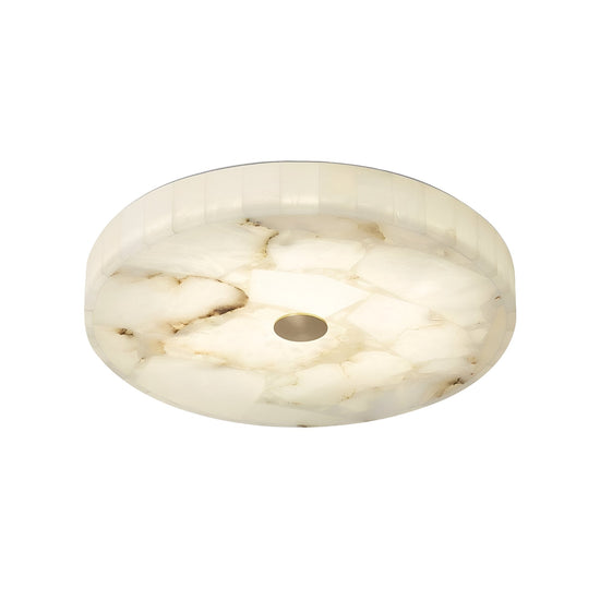 Veltrix LED Medium Round Alabaster Flush Ceiling Light - Soft White & Brushed Brass