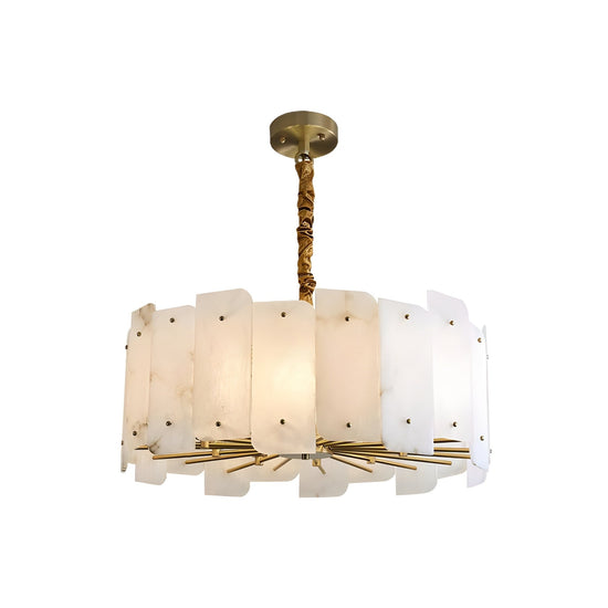 Caldrin 6 Light Tiered Panel Alabaster Chandelier - Soft White & Brass