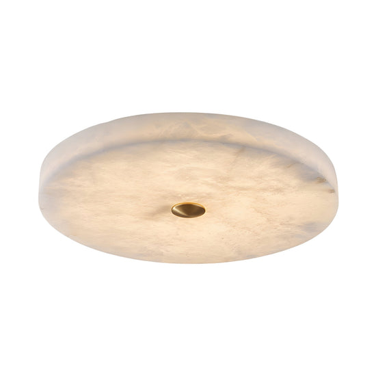 Aleron LED Medium Round Alabaster Flush Ceiling Light - Brushed Brass