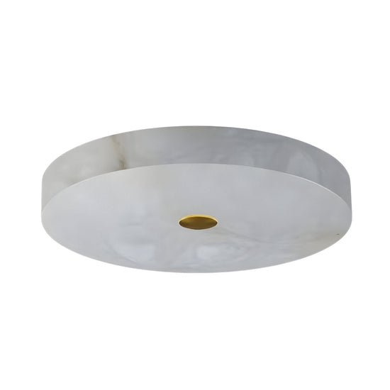 Aleron LED Medium Round Alabaster Flush Ceiling Light - Brushed Brass