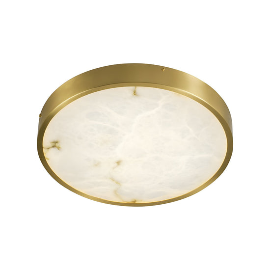 Bravion LED Large Round Alabaster Flush Ceiling Light - Brushed Brass