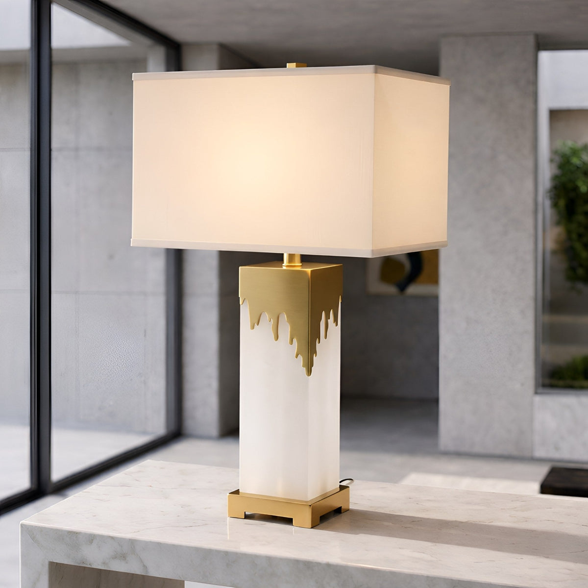 Lumixia 1 Light Gilded Edge Alabaster Table Lamp - Brass & Soft White