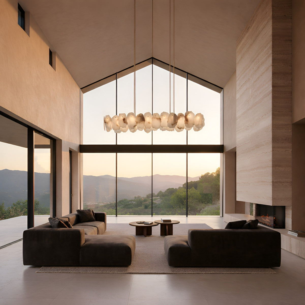 Solvane LED Alabaster Linear Chandelier 1m - Brass