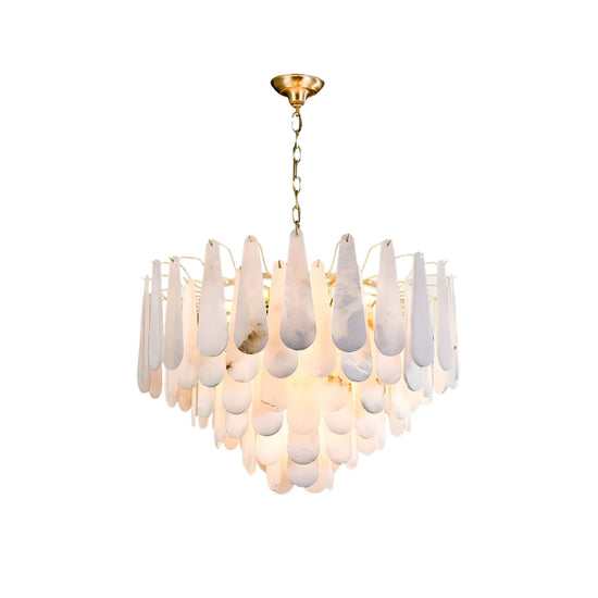 Veloria Small Floating Petal Alabaster Chandelier - Brushed Brass