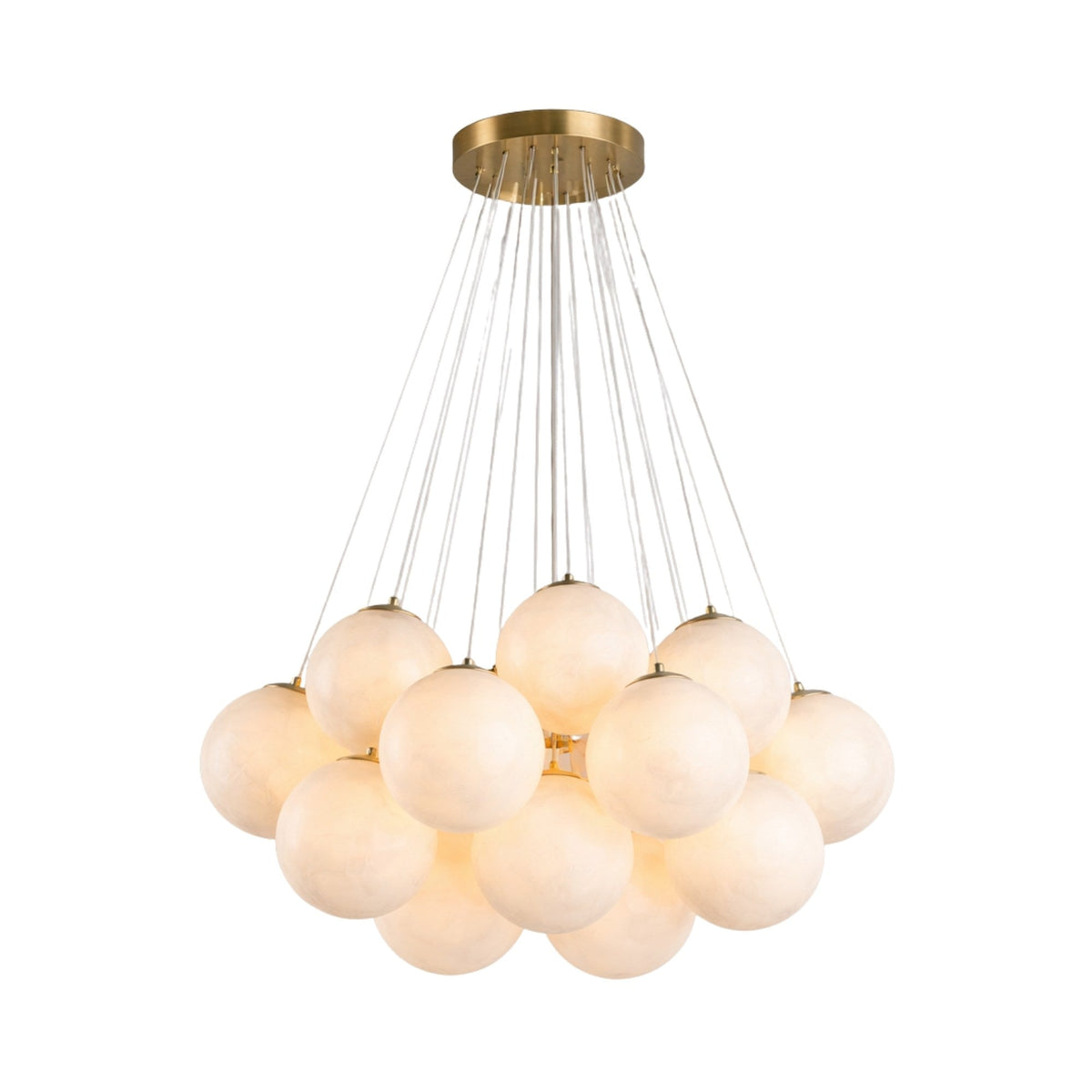 Auriel 13 Light Alabaster Globe Chandelier - Brushed Brass