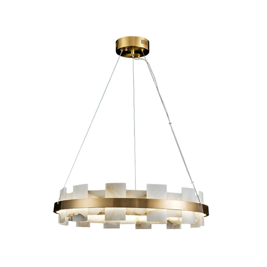 Montyra LED Panelled Alabaster Chandelier 600mm - Brushed Brass
