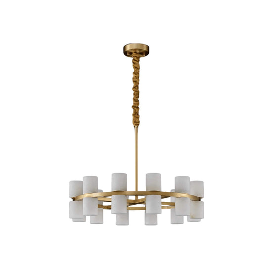 Valenro 24 Light Cylindrical Alabaster Chandelier - Soft White & Brass