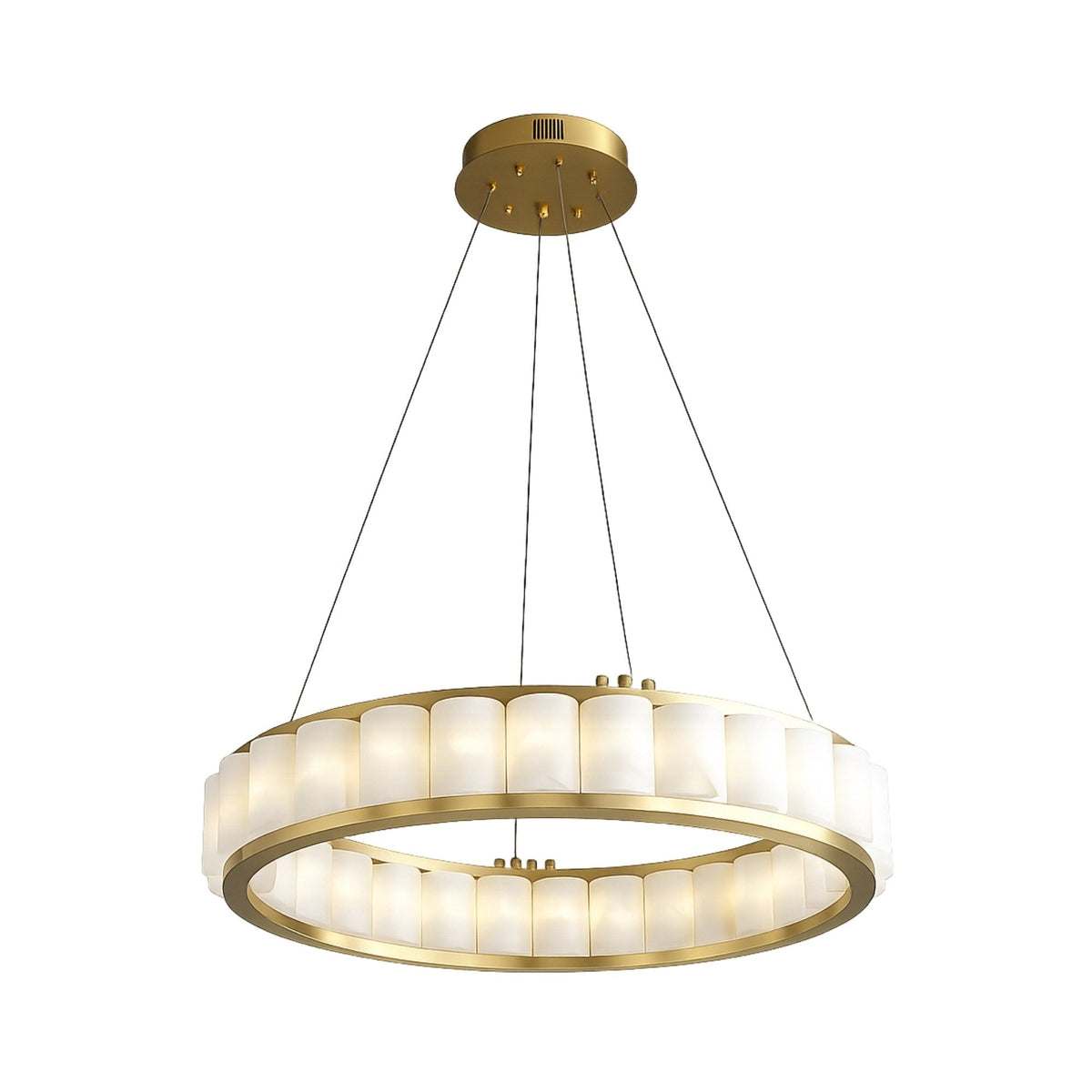 Orion 27 Light Ring Alabaster Chandelier - Brushed Brass