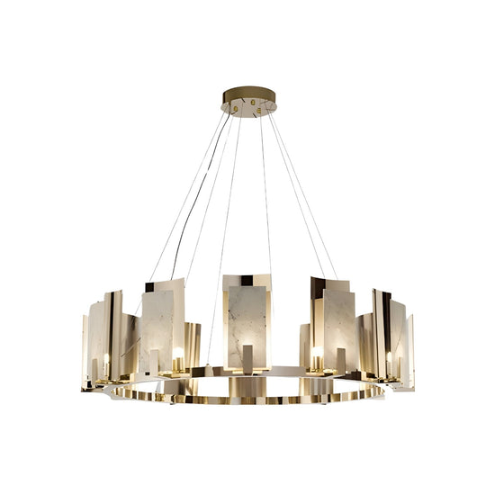 Aurevon 6 Light Circular Alabaster Chandelier - Soft White & Copper