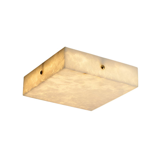 Cadris LED Large Square Alabaster Flush Ceiling Light - Soft White & Brushed Brass