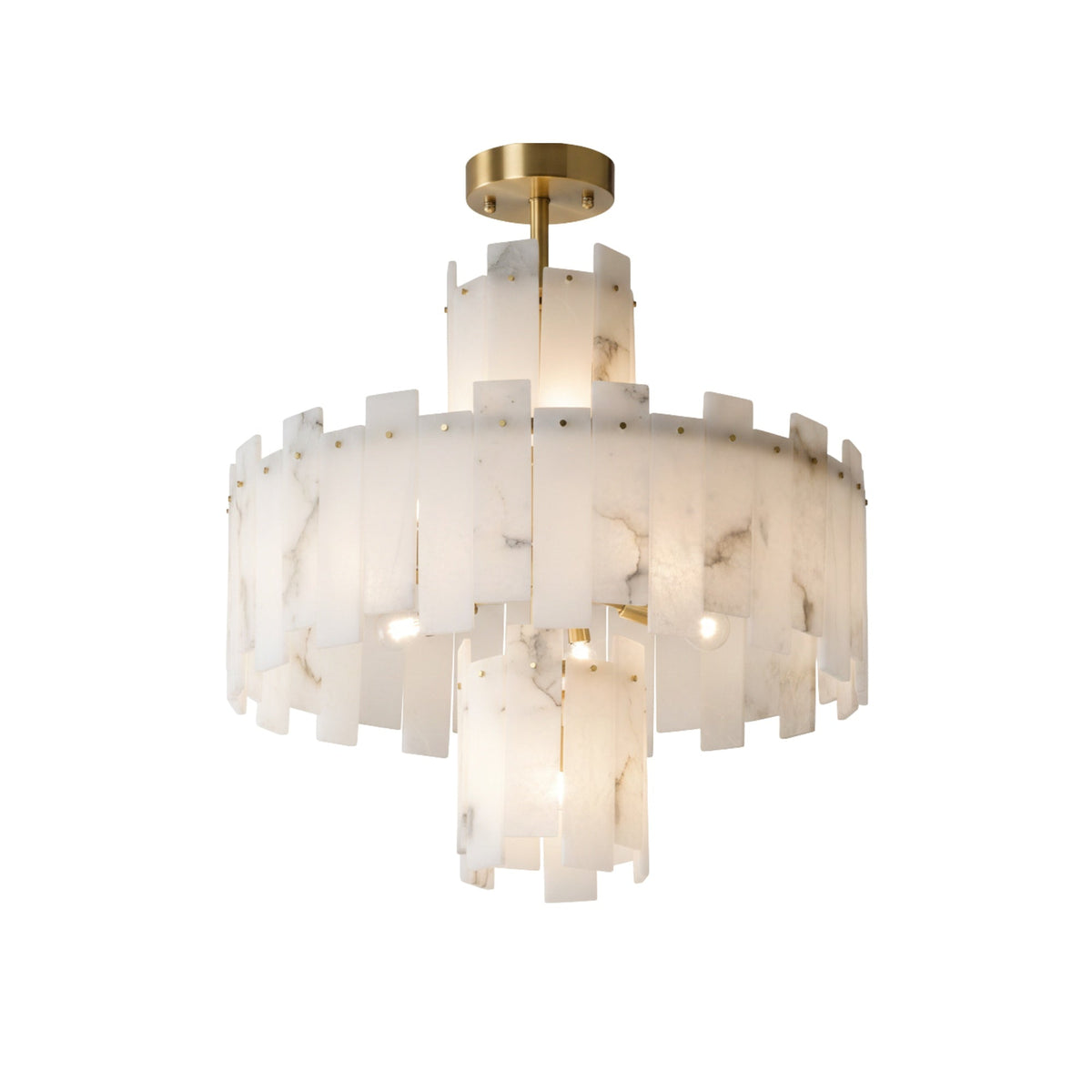 Zarelli 12 Light Small Interlocking Panel Alabaster Chandelier - Soft White & Brass