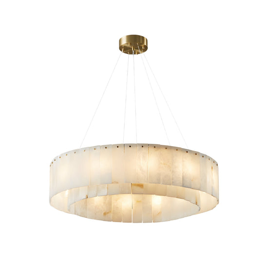 Arvello 8 Light Layered Panel Alabaster Chandelier - Soft White & Brass