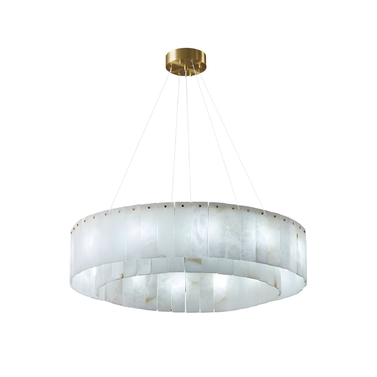 Arvello 8 Light Layered Panel Alabaster Chandelier - Soft White & Brass