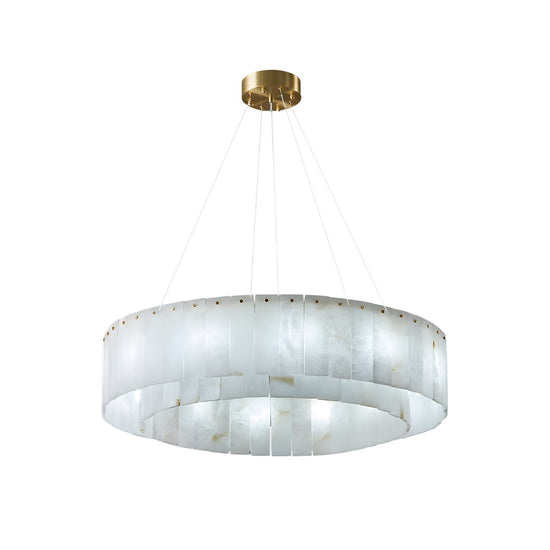 Arvello 8 Light Layered Panel Alabaster Chandelier - Soft White & Brass