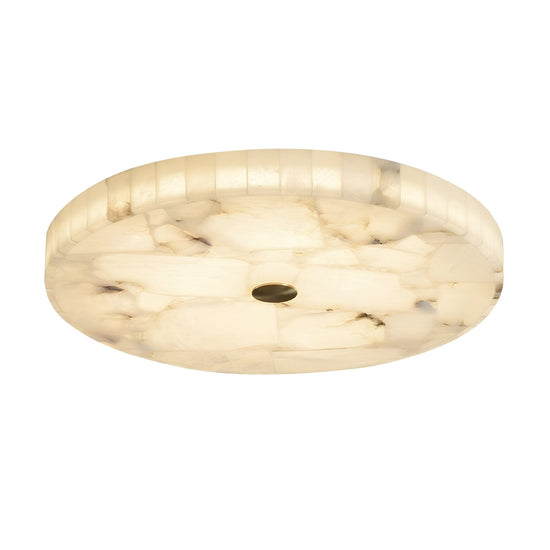 Veltrix LED Large Round Alabaster Flush Ceiling Light - Soft White & Brushed Brass