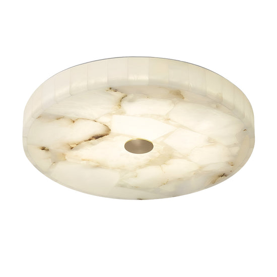 Veltrix LED Large Round Alabaster Flush Ceiling Light - Soft White & Brushed Brass