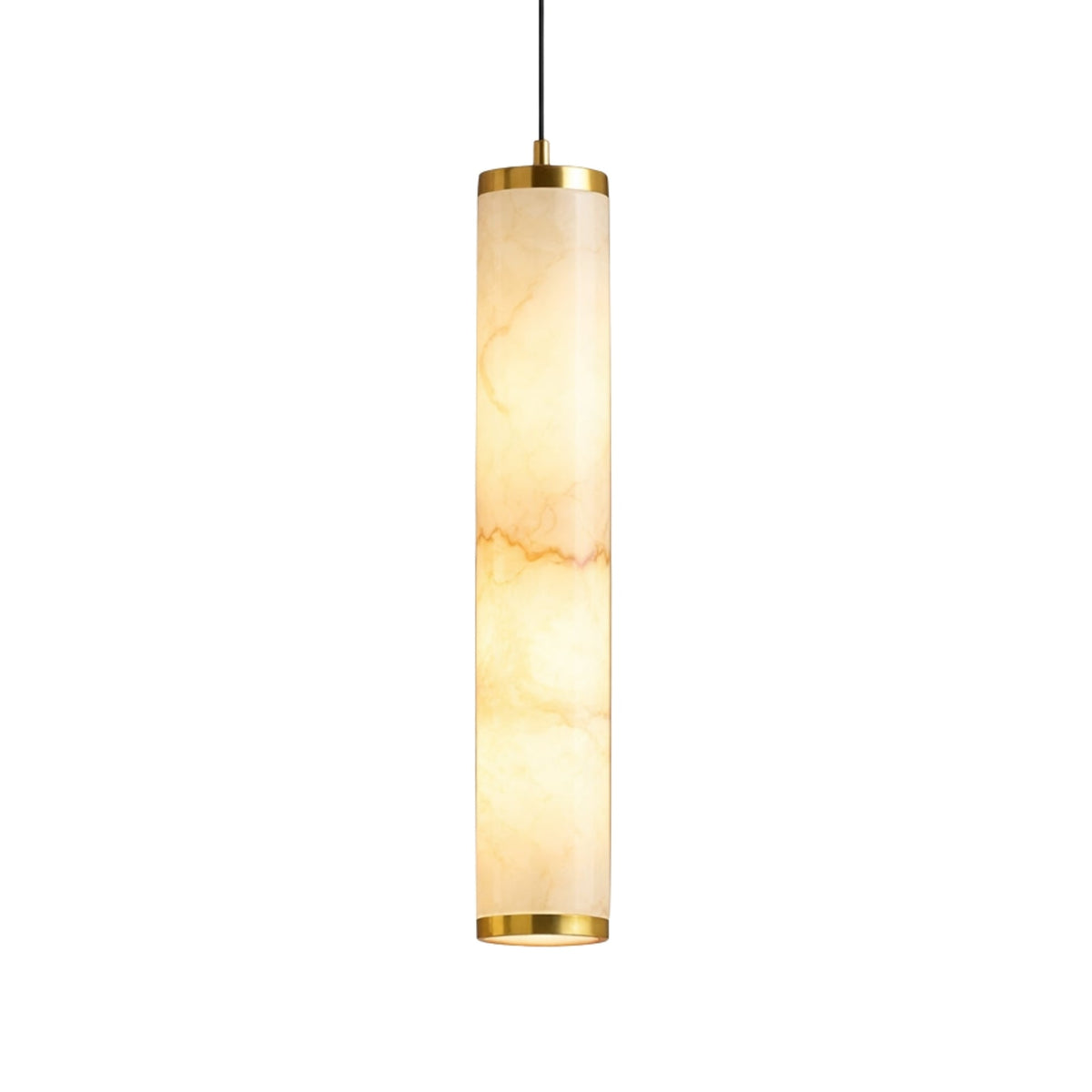 Oria LED Alabaster Cylinder Pendant Light - Brushed Brass (Large)