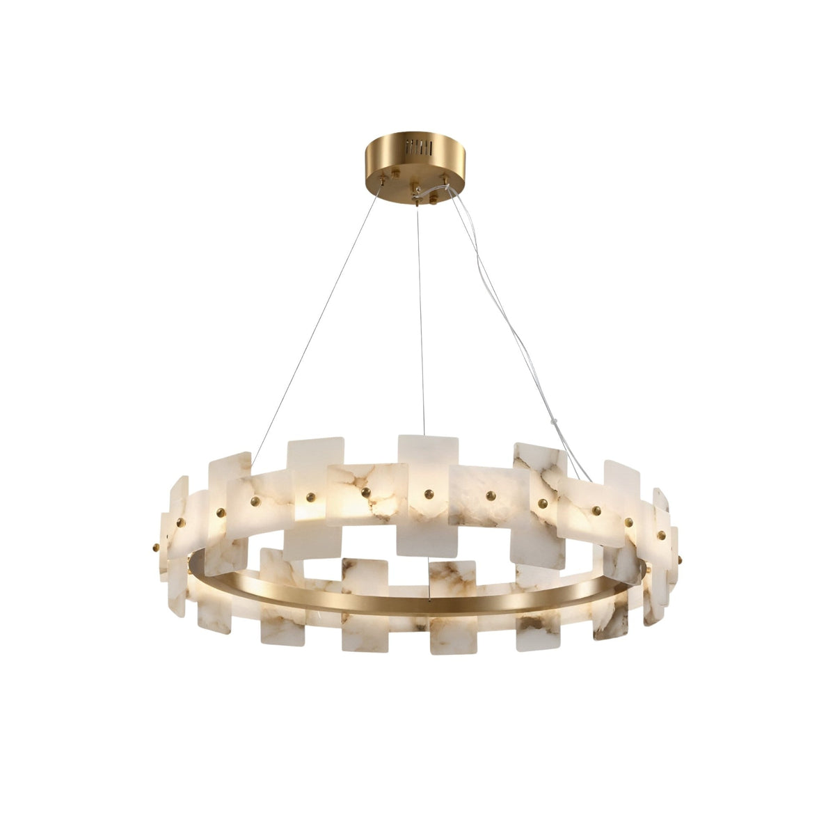 Ravion LED Panelled Alabaster Chandelier 600mm - Brushed Brass