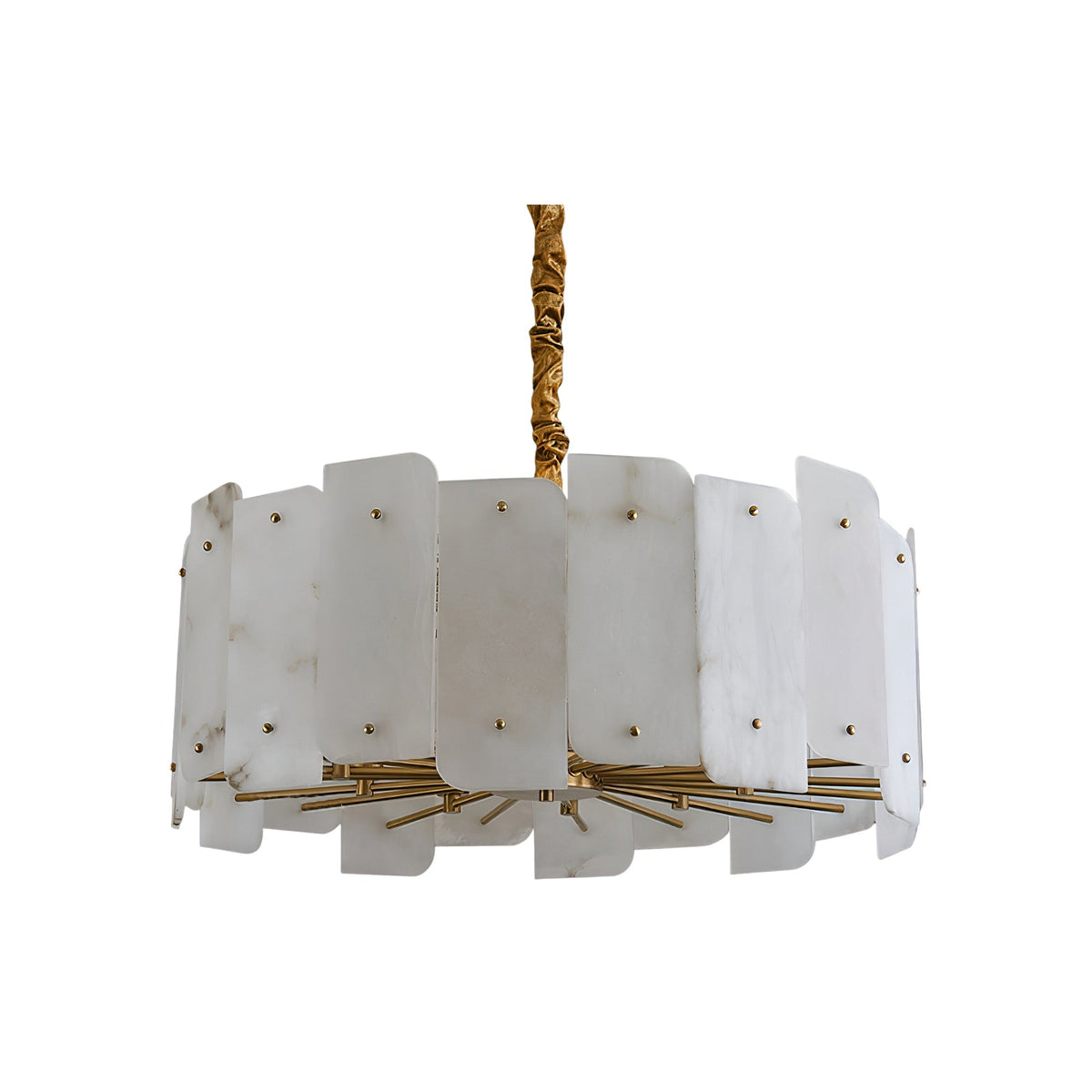 Caldrin 8 Light Tiered Panel Alabaster Chandelier - Soft White & Brass