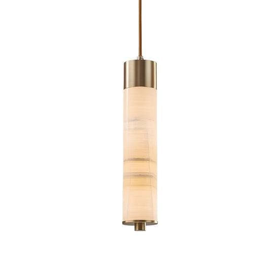 Elviro Small Slim Tube Alabaster Pendant Light - Brushed Brass