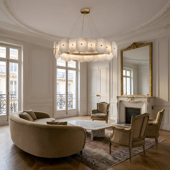 Solvane LED Large Petal Alabaster Chandelier - Soft White & Brass